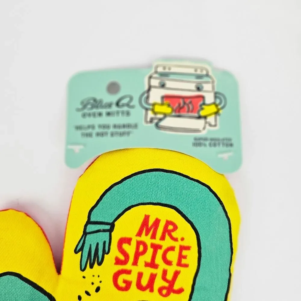 Blue Q Yellow & Teal Oven Mitt with Retro Graphic